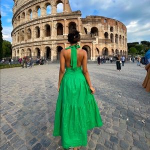 Green backless maxi dress